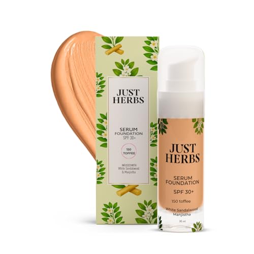Image of Just Herbs Serum Foundation SPF 30+ | Buildable Coverage & Natural Finish | No Parabens, No Mineral Oil | For Indian Skin Tones | Lightweight & Hydrating | 30 ML (TOFFE)
