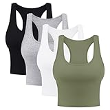 4 Pieces Women's Crop Tops Cotton Basic Tank Tops Racerback Sleeveless Sports Workout Crop Tank Tops
