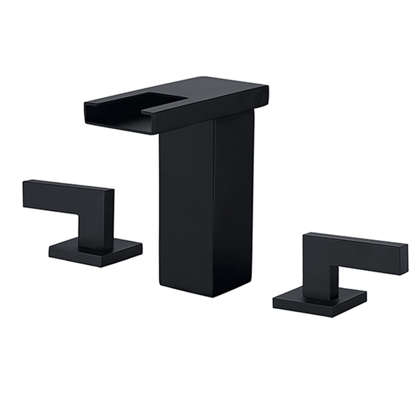 Robinet de lavabo en laiton massif noir mat avec bec cascade design chic 3 trous