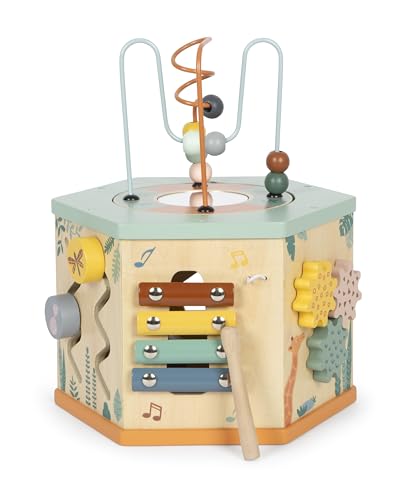 Small Foot Motorikwürfel „Safari“ aus Holz, Motorikspielzeug mit 7 Seiten, Lernspielzeug für Kinder ab 1 Jahr, 12641