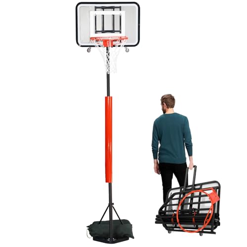 Dreamtrue Foldable Basketball Hoop Portable Basketball Hoop Outdoor 7.1FT-8.9FT Adjustable Height for Beach Backyard Park Driveway