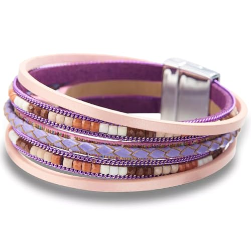 Image of Fesciory Leather Wrap Bracelets for Women, Boho Leopard Multi-Layer Crystal Beads Cuff Bracelet Jewelry