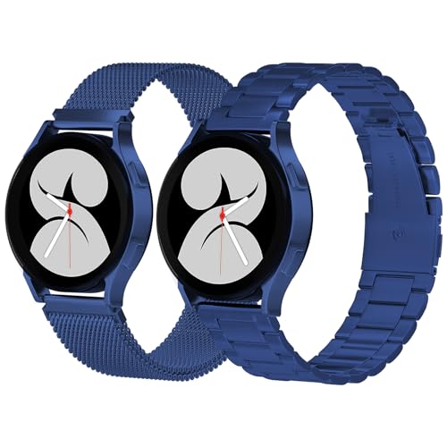 PROSRAT 2 Pack Metal Band for Galaxy Watch 4 Band/Watch 5 Band/Watch 6 Classic Band/Active 2 40mm 44mm/Watch 3 41mm, 20mm Stainless Steel Metal Mesh Straps for Women Men (Blue)