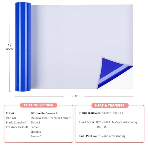 Image of HTVRONT Royal Blue Heat Transfer Vinyl, 12 inch x 30ft | Iron On Vinyl for T-Shirts , Compatible with Cricut machines & Silhouette Compatible, Easy to Cut & Weed & Transfer