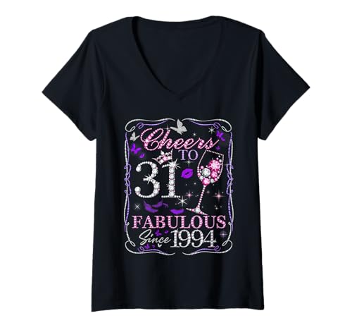 Mujer Cheers to 31 Fabulous Since 1994. Women’s 31st Birthday Camiseta Cuello V
