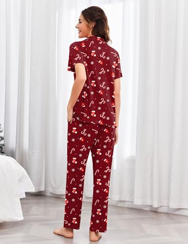 Image of Ekouaer Pajamas for Women Set Button Up Short Sleeve Pjs Sets With Pockets | Soft Womens Sleepwear,V Neck,Notch Collar,2 Piece Classic Loungewear With Long Pant for Sleep,Lounge,Fall