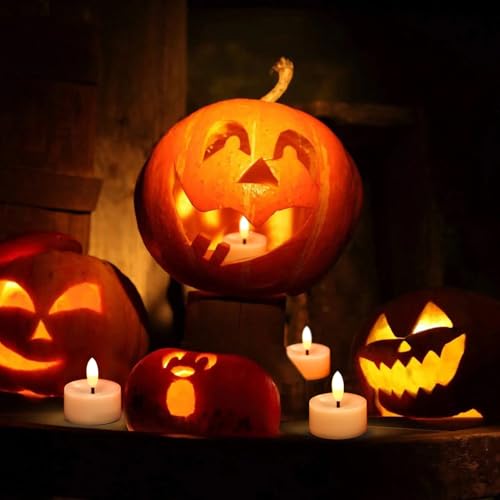 Image of CANDLE CHOICE Battery Operated Flameless Tea Lights Realistic Black Wick Bright Flickering LED Tealight Candles for Wedding Table Centerpieces Halloween Christmas Decorations Batteries Incl. 24 Pack