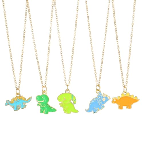 Jomayly Colorful Enamel Dinosaur Charm Necklace Set Cute Dinosaur Animal Pendant Necklaces for Women Multi-colored Friendship Gifts Party Jewelry-Set A