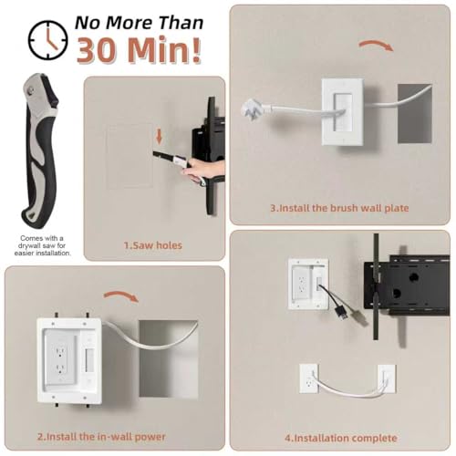 CIRKULYX in Wall Cable Management Kit with Brush Wall Plate TV Wire Hider for Wall 2AC Recessed Outlet Box 9.8ft Cord for TV Gaming Consoles Soundbars Home Theater Setups (AC kit) by CIRKULYX - Image 6