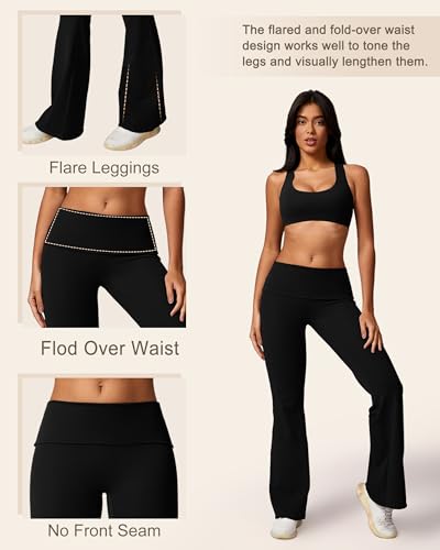 MOOSLOVER Women Flare Leggings Fold Over Bootcut Yoga Pants Casual Y2K Lounge Pants Comfy Cotton Leggings4