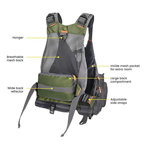 Gonex Angel Weste Herren verstellbare Arbeitsweste mit Mehreren Taschen für Angeln Fliegenfischen Outdoor Airsoft Jagd Angelausrüstung, Armee Grün Grau