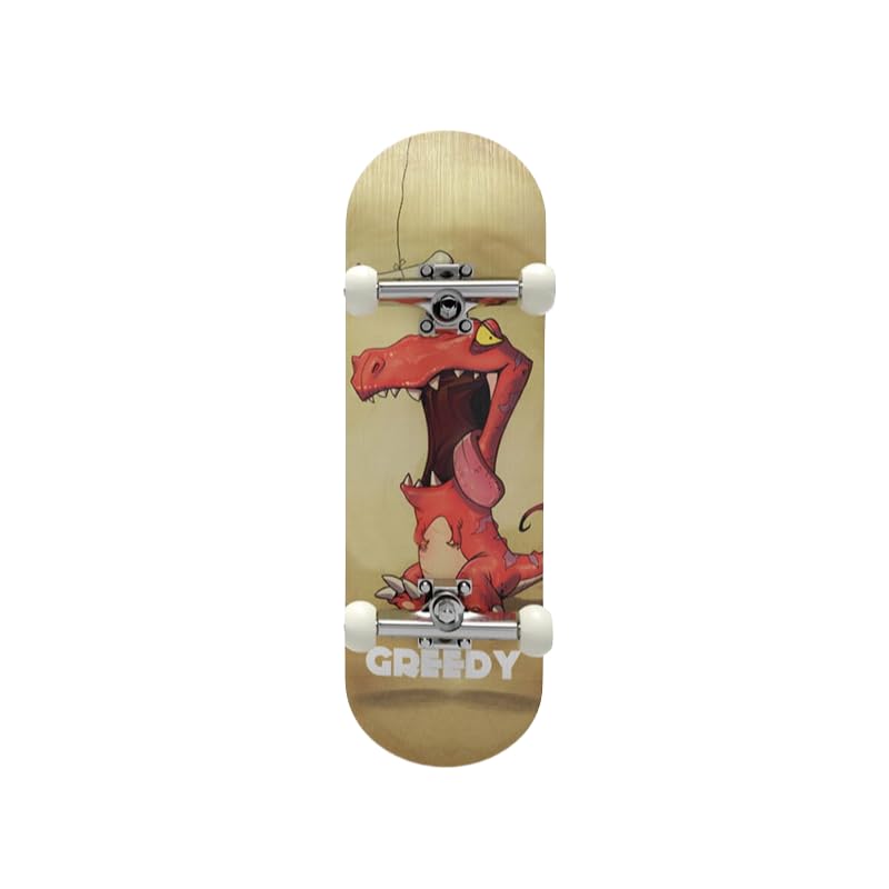 Professional Finger Skateboard Beige Design with GREEDY Graphic Maple Panel with Bearing Wheels Non-Slip Mat (GREEDY)