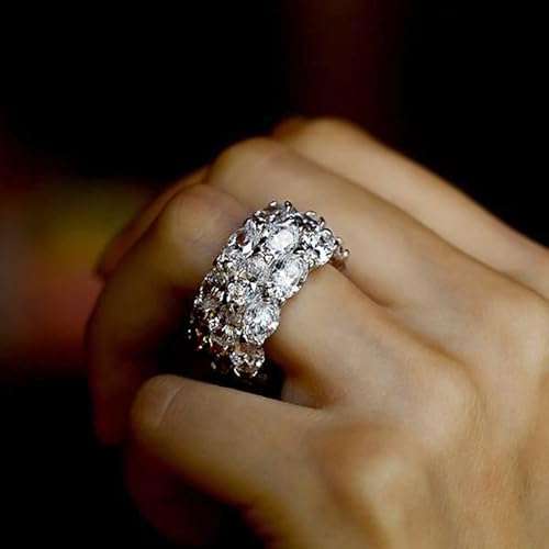 Fashion Jewelry 925 Sterling Silver Plated Cubic Zirconia 3 Rows CZ Wedding Band Ring for Women2