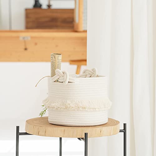 Cherrynow Small Woven Storage Baskets Cotton Rope Decorative Hamper For Diaper, Blankets, Magazine And Keys, Cute Tassel Nursery Decor - Home Storage Container – 9.5'' X 7'' #TOP5