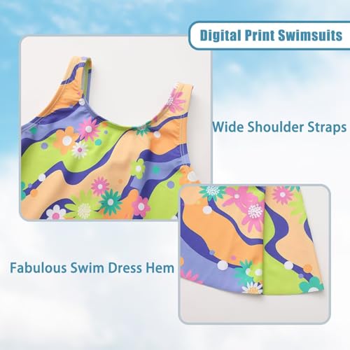 Image of Girls One Piece Swimsuits Leopard Bathing Suit for Kids Hawaiian Swimwear with Skirt Swim Dress 3-16 Years