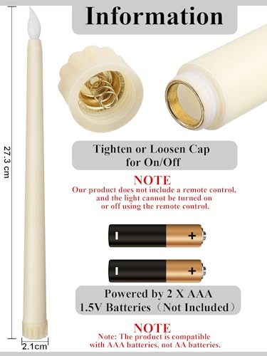 Image of Funtery 48 Pcs Flameless LED Taper Candles Battery Operated Candles Bulk Realistic LED Candlesticks Flickering for Wedding Church Party Home Decor(Ivory,11 Inch,Classic Style)