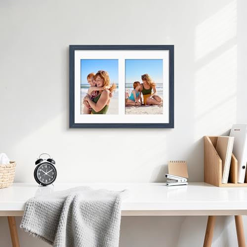 Image of DUENPY 8.5x11 Double 5x7 Picture Frame Double Picture Frame Displays Two 5x7 inch Photos Available Horizontal Wall Mounting Display and Vertical Navy Blue