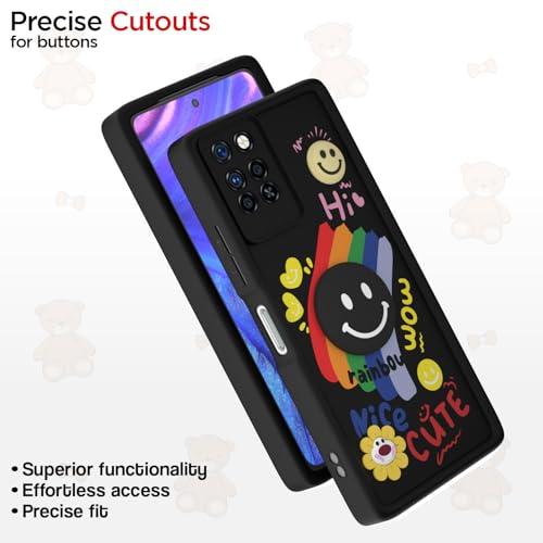 Image of Pikkme Back Cover for Infinix Note 10 Pro | Soft Silicone| Cute Rainbow Smile & 3D Cartoon Flower Design | Shockproof Raised Camera Protection Bumper Case (Black)