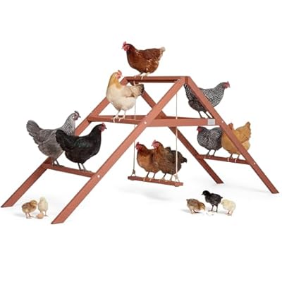 PETSFIT Wooden Chicken Perch & Roosting Bars for 10-12 Chickens– 3-Layers Design with Swing, Durable Fir Solid Wood for Outdoor Coops, Easy Assembly & Cleaning, Promotes Healthy & Happy Chickens