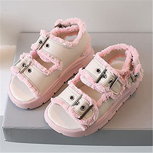 Big Kids Girl Sandals Summer Black Hairy Edge Adjustable Ankle Width Soft Bottom With Princess Size 4 Girls Sandals4