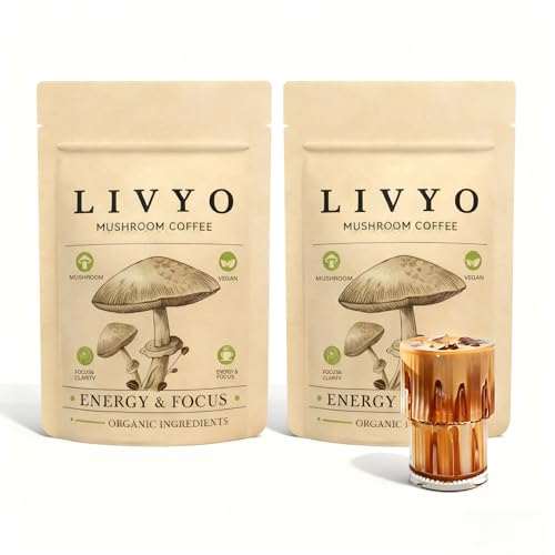 Mushroom Coffee With Lions Mane & Turkey Tail, 12 Adaptogen Blend for Energy, Focus & Immunity, With MCT Oil, Instant Coffee 6.35 OZ (Pack of 2)