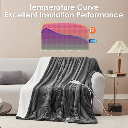 EHEYCIGA Heated Blanket Electric Blanket Full Size - Heating Blanket with 9 Heating Levels & 10 Hours Auto Off, Soft Cozy Sherpa Washable Blanket with Fast Heating, 72 x 84 Inches