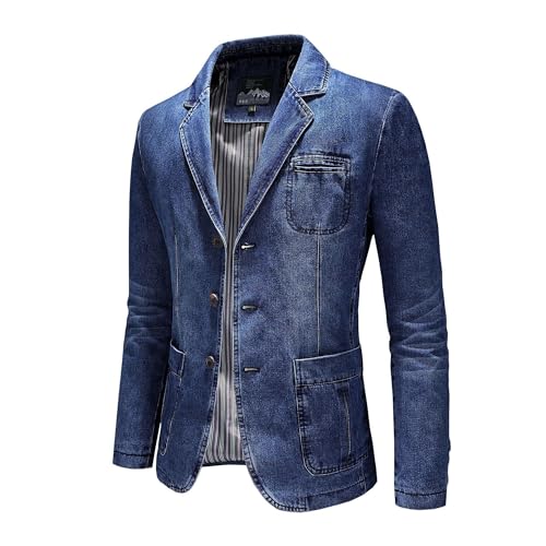 Men's 3 Buttons Denim Blazer Classic Notched Collar Jean Suit Jacket Distressed Casual Denim Jacket with Pockets2
