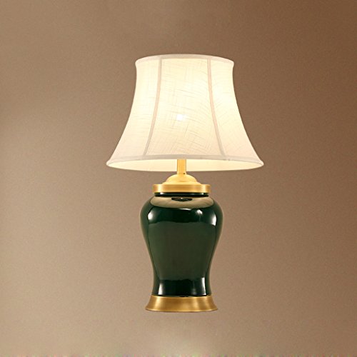 Preisvergleich Produktbild CJH Dunkelgrüne Vase Keramik Schreibtischlampe Büro Schreibtisch Arbeitszimmer Beleuchtung Tischlampe einfache Tuch Lampenschirm Stecker und Knopf Schalter lighting