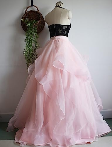 Women Long Maxi Ruffle Organza Skirt with Short Train Back Bridal Ball Flowy Overskirt3