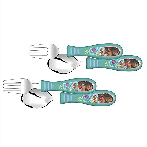 Zak Designs Disney Moana - Kid Flatware Set with Fun Character Art on Both Utensils, Non Slip Fork and Spoon Set is Perfect for Encouraging Picky Kids to Finish Their Plates (2 pk, BPA-Free)