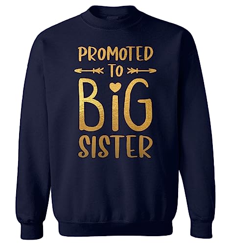 Haase Unlimited Gold Promoted To Big Sister - New Sis Youth Fleece Crewneck Sweater (Navy Blue - Gold Foil, Medium (Youth))