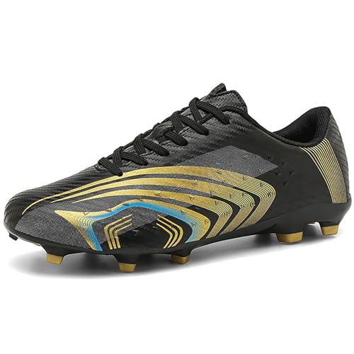BAODLE Botas de fútbol para niños FG/AG para hombre, zapatillas de entrenamiento de fútbol para exteriores, zapatos de entrenamiento con puntos, Fg Negro, 44 EU