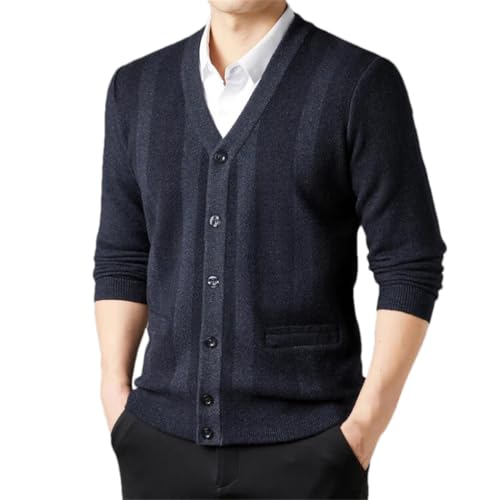Men's Cardigan Sweaters V-Neck Single Breasted Business Casual Striped Button Knit Sweater