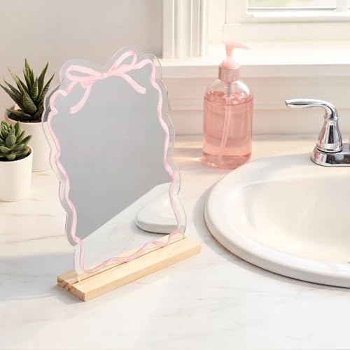 Espejo para Maquillaje Pequeño Forma Moño Rosa con Soporte miniatura 6
