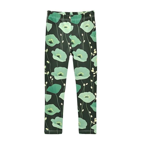 ALAZA Girls' Leggings Children's Yoga Pants Skinny Printed Dance Green Flowers Black Comfortable 4T