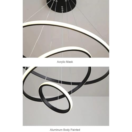 Image of Desidiya 3 Ring LED Pendant Light Fixture for Indoor, Dining Table, Living Room, Kitchen Island, Cafe & Home Decor, Spiral 3 Ring LED Black Finish Decorative Hanging Light