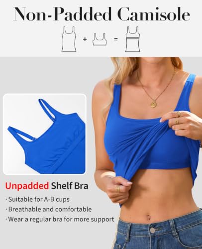 Image of V FOR CITY Women's Cotton Tank Top with Unpadded Shelf Bra Adjustable Wide Strap Camisole Summer Basic Udershirts