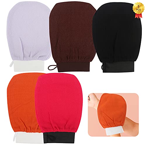 5 Stück Dusche Peelinghandschuhe, Peeling Bad Handschu für ganz Körper Badehandschuhe Massagehandschuh Schrubben für Hamam Sauna Dusche Körperpeeling Massage für Kinder Frauen(5 Farbe) Cover