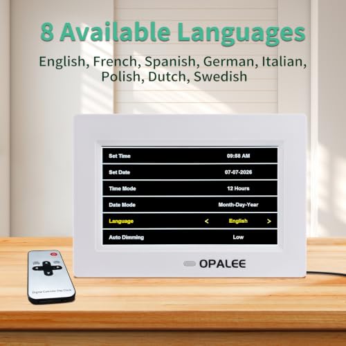 OPALEE 7" Large Font Senior Reminder Clock Remote Wall Desk Mount Alarm - image 6