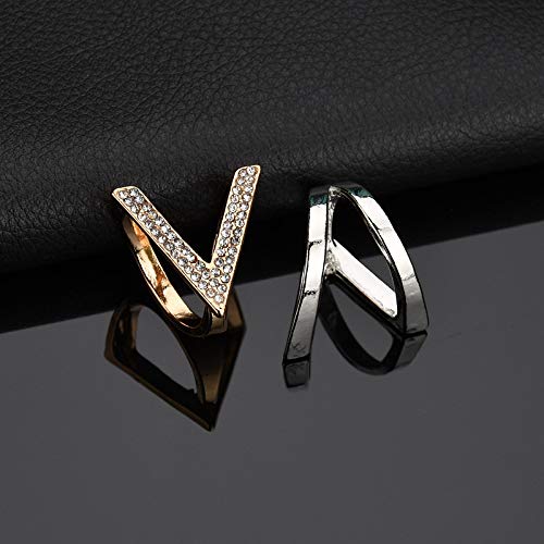 Chris.W Fashion Rhinestone Scarf Rings Clips for Women, Letter V Scarves Holder Buckel, Pack of 2(Silver + Gold) -Valentine‘s Gift3