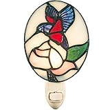 Bieye L10937 Tiffany Style Stained Glass Hummingbird Flower Wall Lamp with Plug-in Night Light Socket for Home Decor