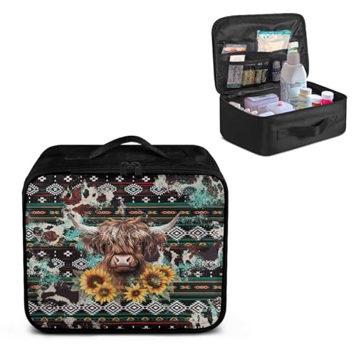 Image of Gomyblomy Aztec Highland Cow Print First Aid Kit Bag Empty Portable First Aid Kits for Business Travel Medium Emergency Medical Kit for Cars Home Medicine Bag Medical Supplies Bags