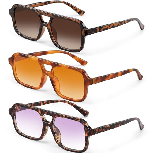 Image of Retro Square Sunglasses for Womens Men - Trendy Vintage Aviator Sun Glasses UV400 Protection