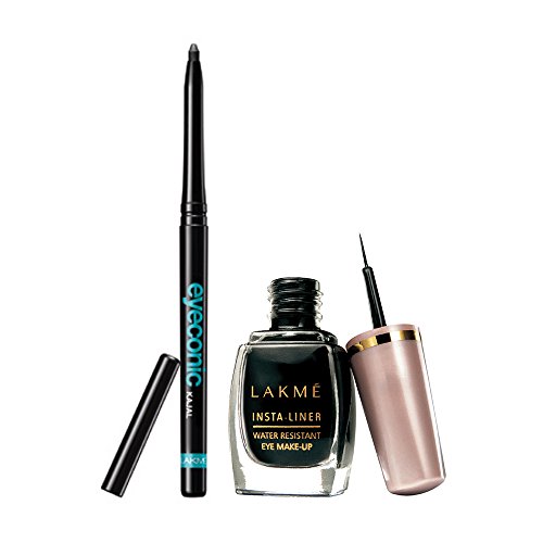 Lakme Eyeconic Kajal, Black, 0.35g with Insta Eye Liner, Black, 9ml