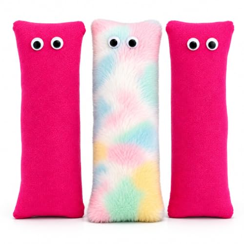 Image of Kipenzi Cat Kicker Toys Pack of 3 | Plush Cat Toys with Catnip Fillable Pocket | Soft Interactive Kicker & Chew Toys for Kittens and Adult Cats | Lightweight, Safe & Non-Toxic (Pink & Rainbow Kicker)
