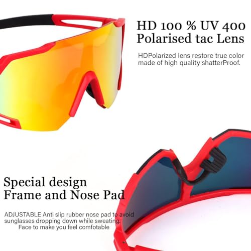 Image of Sports Sunglasses for Men & Women | UV400 Protective Shield Lens | Lightweight Cycling Glasses for Running, Cricket, Bike Riding, Driving, Baseball, Fishing & Outdoor Sports