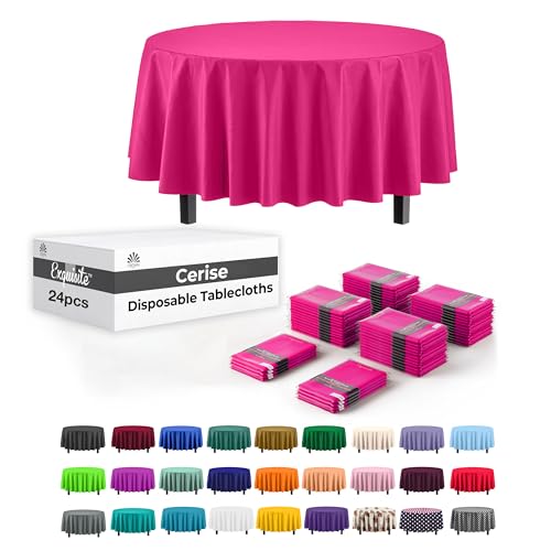 Image of Party Solids Cerise Round Plastic Tablecloth - 84 Inch, Pack of 24