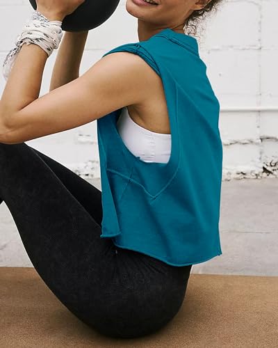 Image of HUGOOME Women Workout Tank Tops Oversized Crop Sleeveless Tee Loose Fit Boxy Basic Yoga Active Summer T Shirts Gym 2026