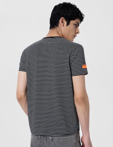Image of Spykar Men's Slim Fit Round Neck Half Sleeve Striped Casual T-Shirt