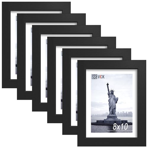 VCK 8x10 Picture Frame, Black Wood Photo Frames for Wall & Tabletop, 6 Pack